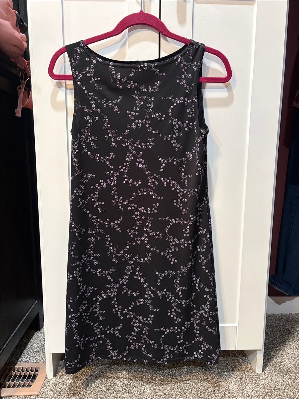 Vintage Black Mini Dress with Lavender Floral Detail
